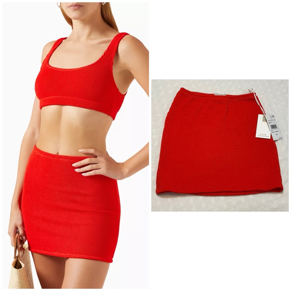 NEW! Good American Always Fits Bright Poppy Stretchy Textured Mini Skirt Size 0